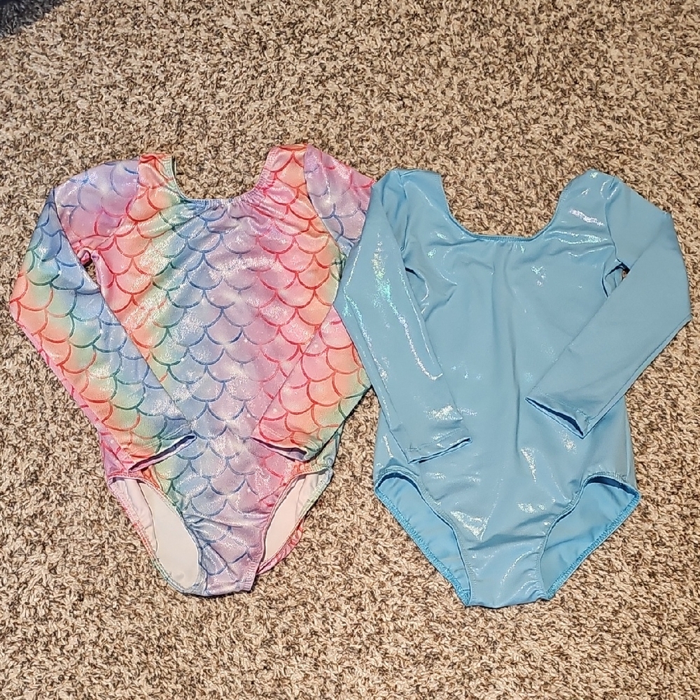 Colorful Mermaid and Blue Long Sleeve Leotards Size 130